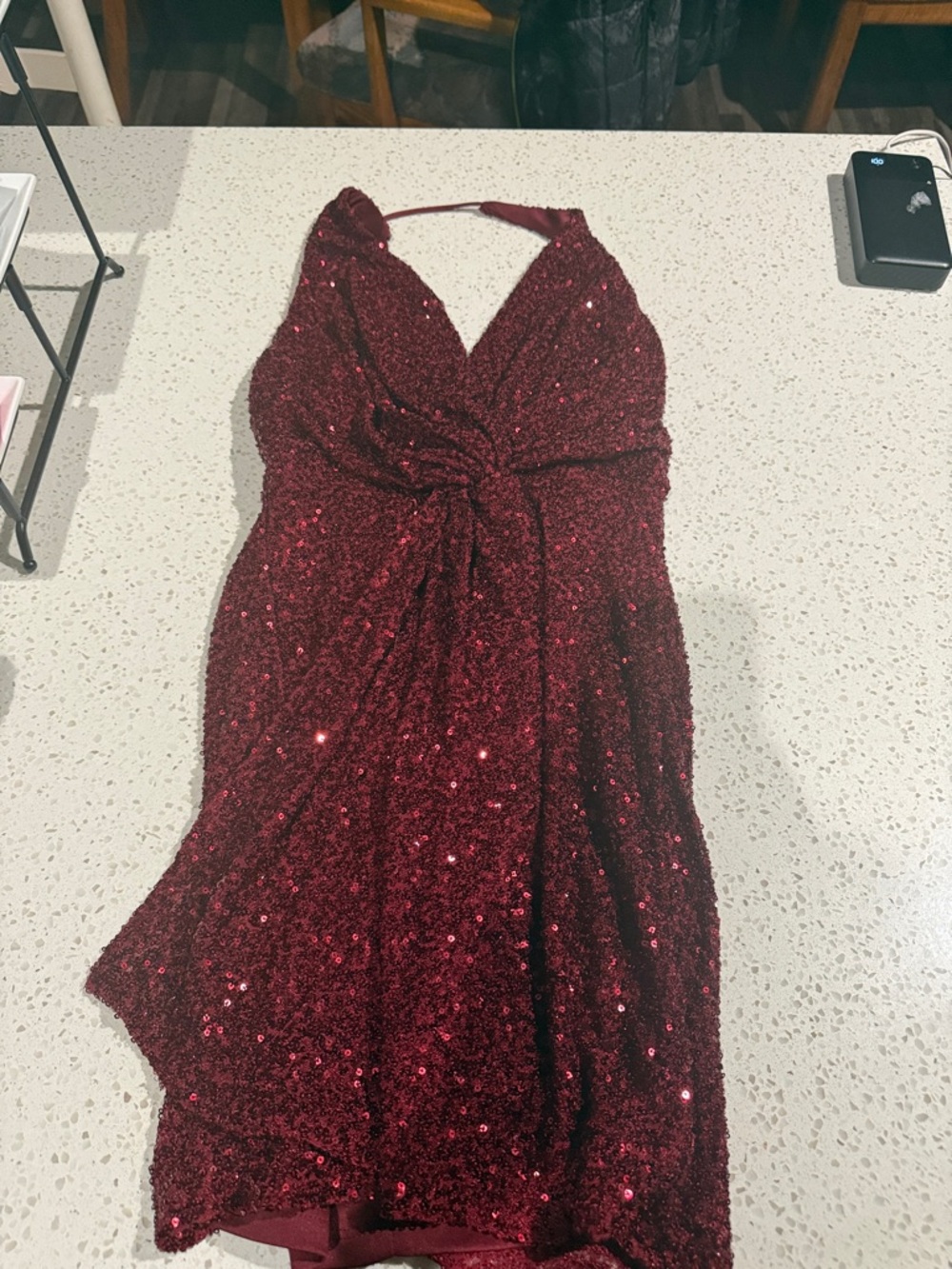 Astr Sequin Twist-Front Mini Dress in Burgundy size small only worn once!